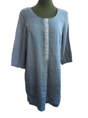 HEINE ca Gr. 42 44 s.Masse Leinen Tunika-Kleid grau Glitzer