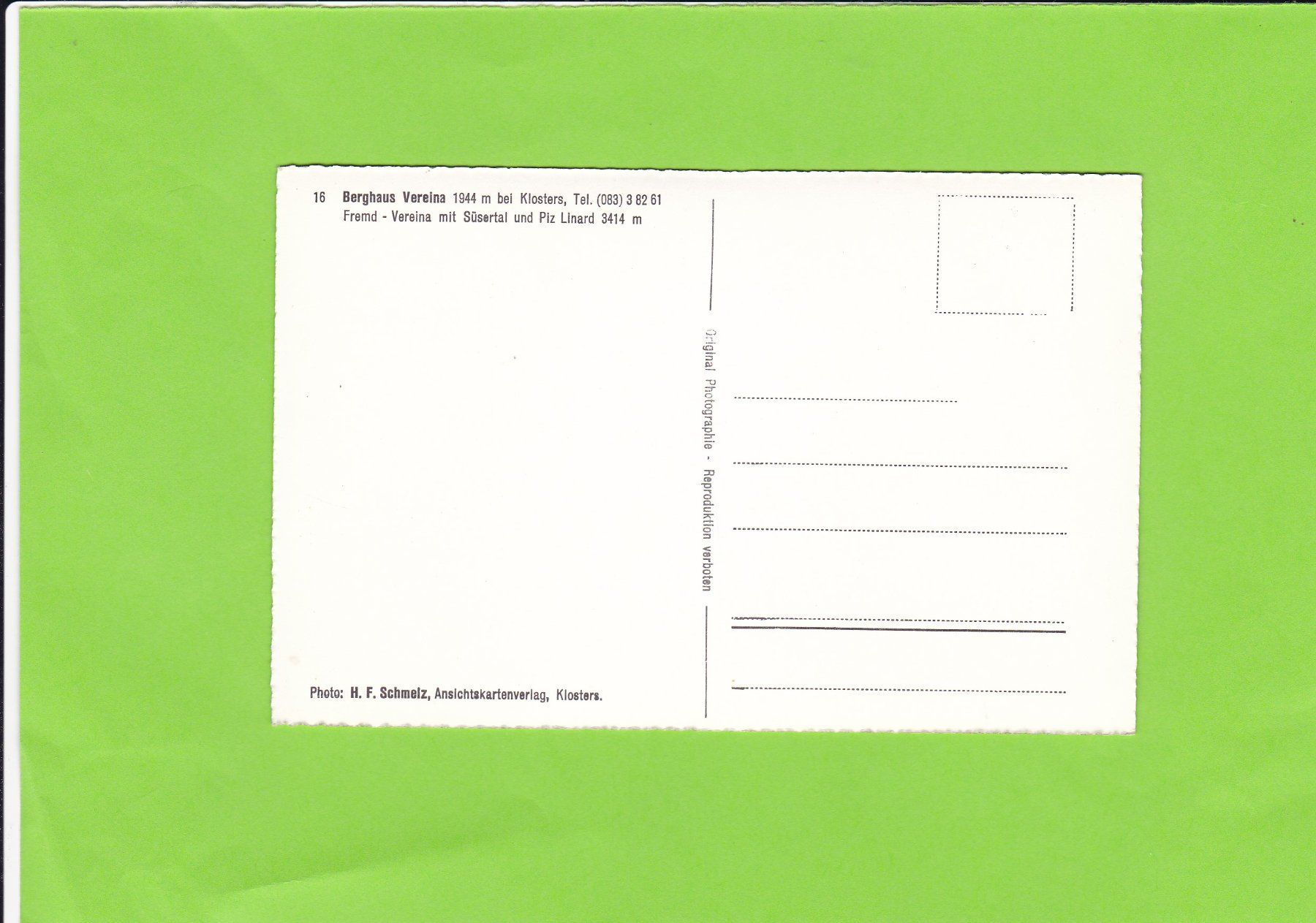 Cartoline postali: Berghaus Vereina – Usato da St. Peterzell venduto da neckertal 1