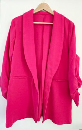 Blazer, Jacke, pink, fuchsia mit gerafften Ärmeln, XL