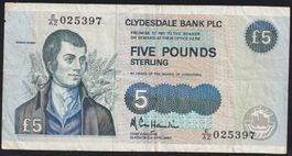 Schottland 5 Pounds 1990 Clydesdale Bank plc
