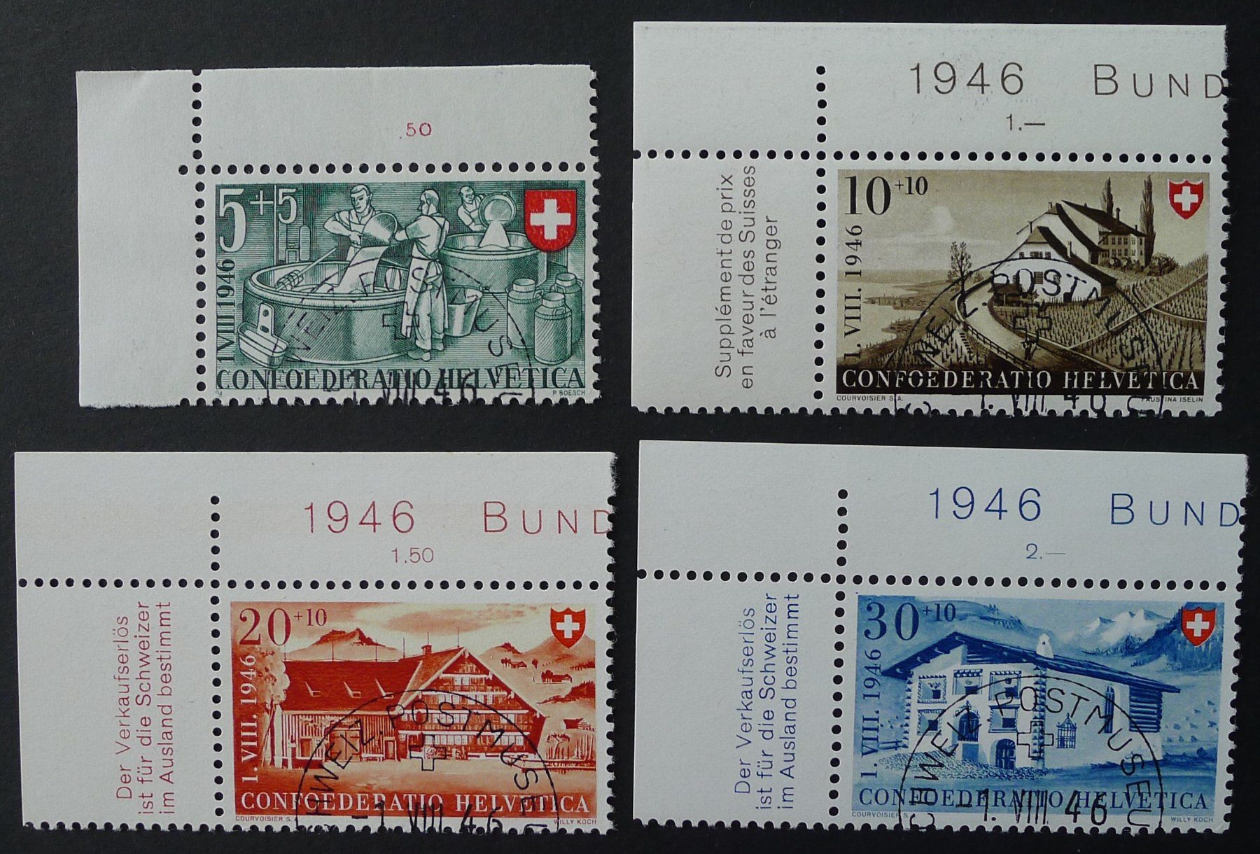 Tutti i francobolli: PP 1946, Serie B30-B33 Halbmondstempel, Postmuseum BERN – Usato da Ebikon venduto da SilvioFreund