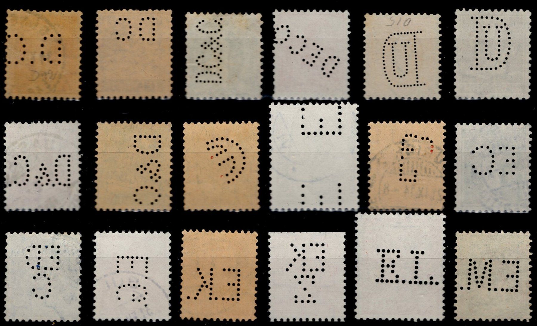 Alle Briefmarken: 18 diverse Schweizer Perfins – Gebraucht aus Eglisau von Chperfins