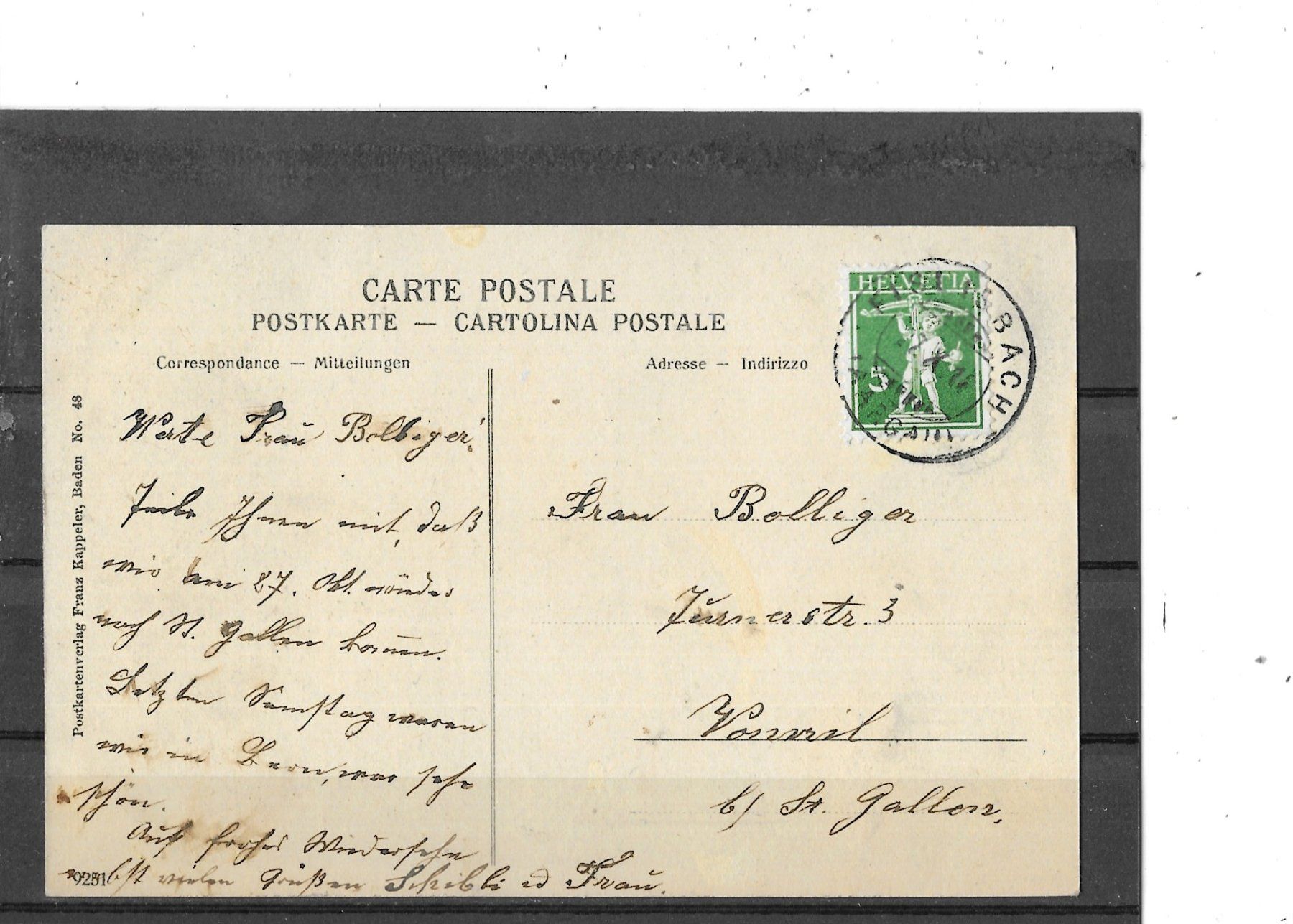 Cartoline postali: AG Fislisbach 1914 – Usato da Schocherswil venduto da Wilare 1