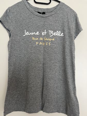 Graues T-Shirt "Jeune et Belle" Gr. S Paris Print stylisch