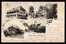 AK Affoltern i. E., Gasthaus zum Löwen, Kirche, Schulhaus, P