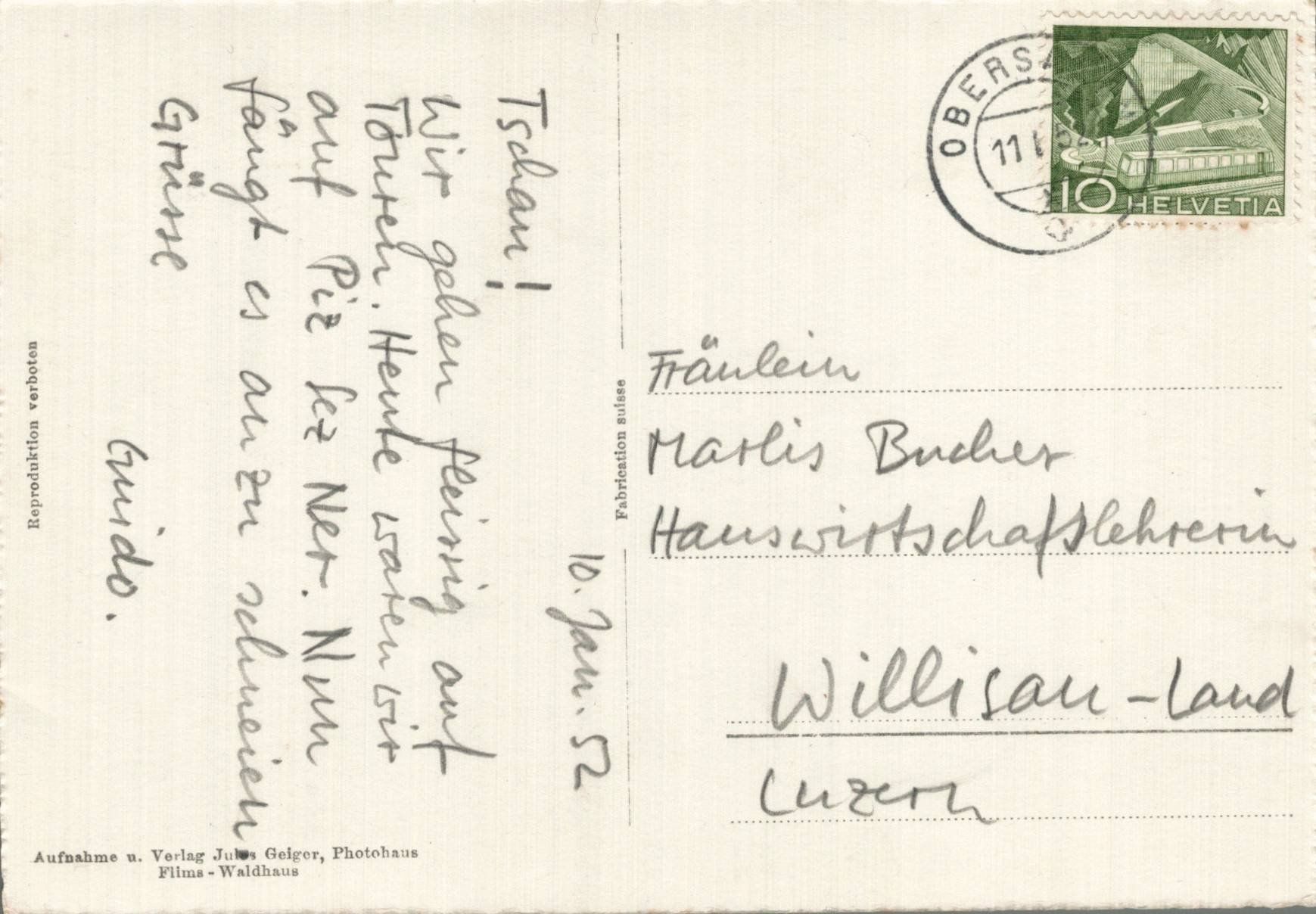 Cartoline postali: Originale vintage Ansichtskarte Miraniga mit Schnee, 1952. – Usato da Luzern venduto da Kartenansicht 1