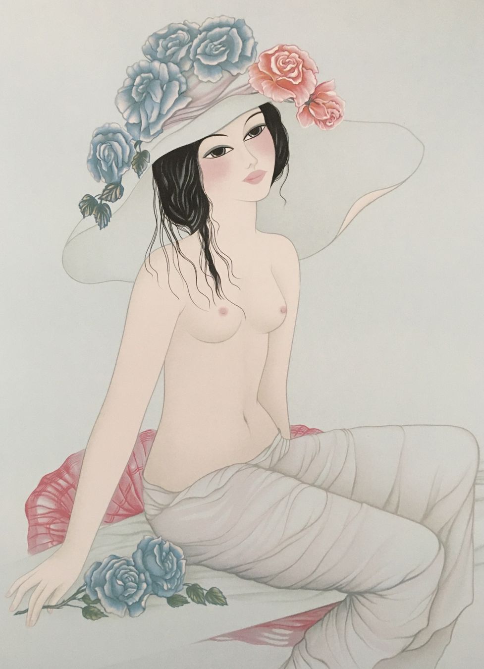 Grafica & Litografie: Mara Tran Long   "Nu Aux Roses Bleues"   Farblithographie – Usato da Nennigkofen venduto da waltraub 3