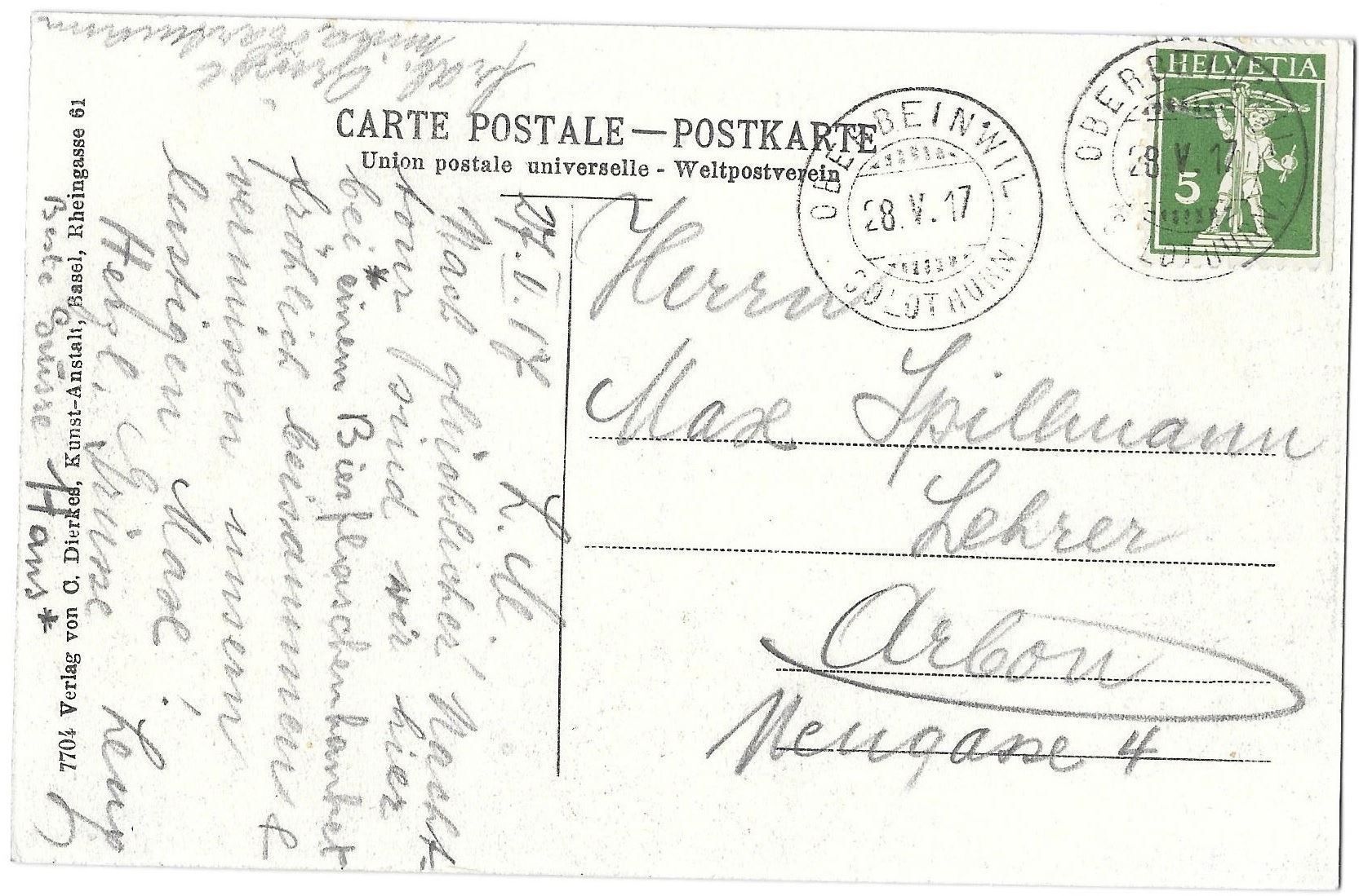 Cartoline postali: Ober-Beinwil colorierte Teilansicht – Usato da Olten venduto da clotaldi 1