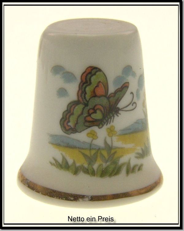 Birchcroft Porzellan Fingerhut Set - 3 Schmetterlinge, Handbemalt Mit 18 Karat Gold