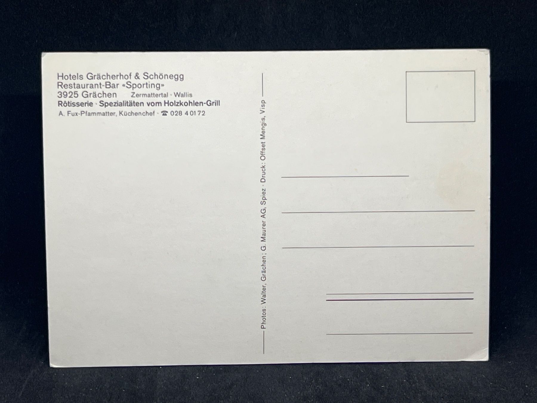 Cartoline postali: Ansichtskarte: Hotels Grächerhof&Schönegg, Grächen – Usato da Widnau venduto da Brusi9 1