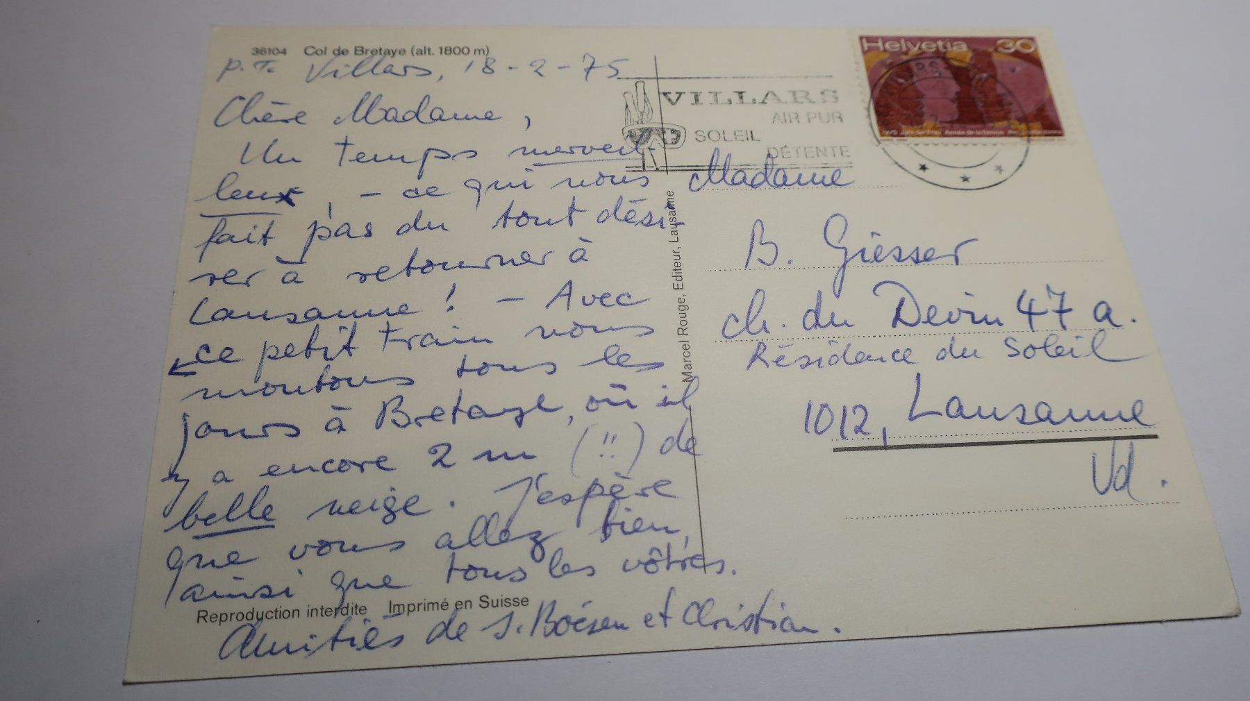 Cartes postales: Col de Bretaye 1975 – D'occasion à Cormoret par Pascalll2001 3