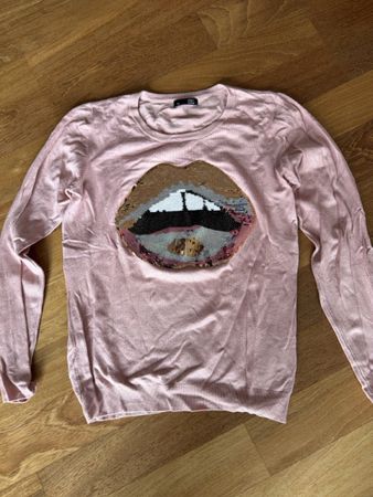 Damen Pullover ellen amber rosa Pailletten Lippen Gr. M