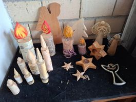 Weihnachtsdekoration Holzfiguren Kerzen gebraucht