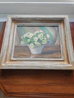 Tableau Huile - Bouquet de fleurs & primevères - Signé