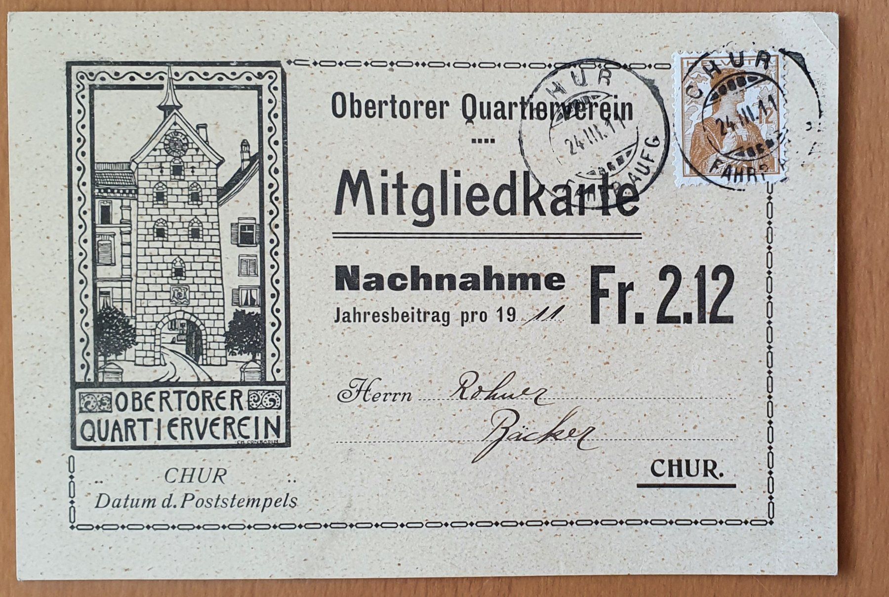 Alle Briefmarken: Illustrierte Karte Chur Quartierverein – Gebraucht aus Kreuzlingen von Rschweiz1