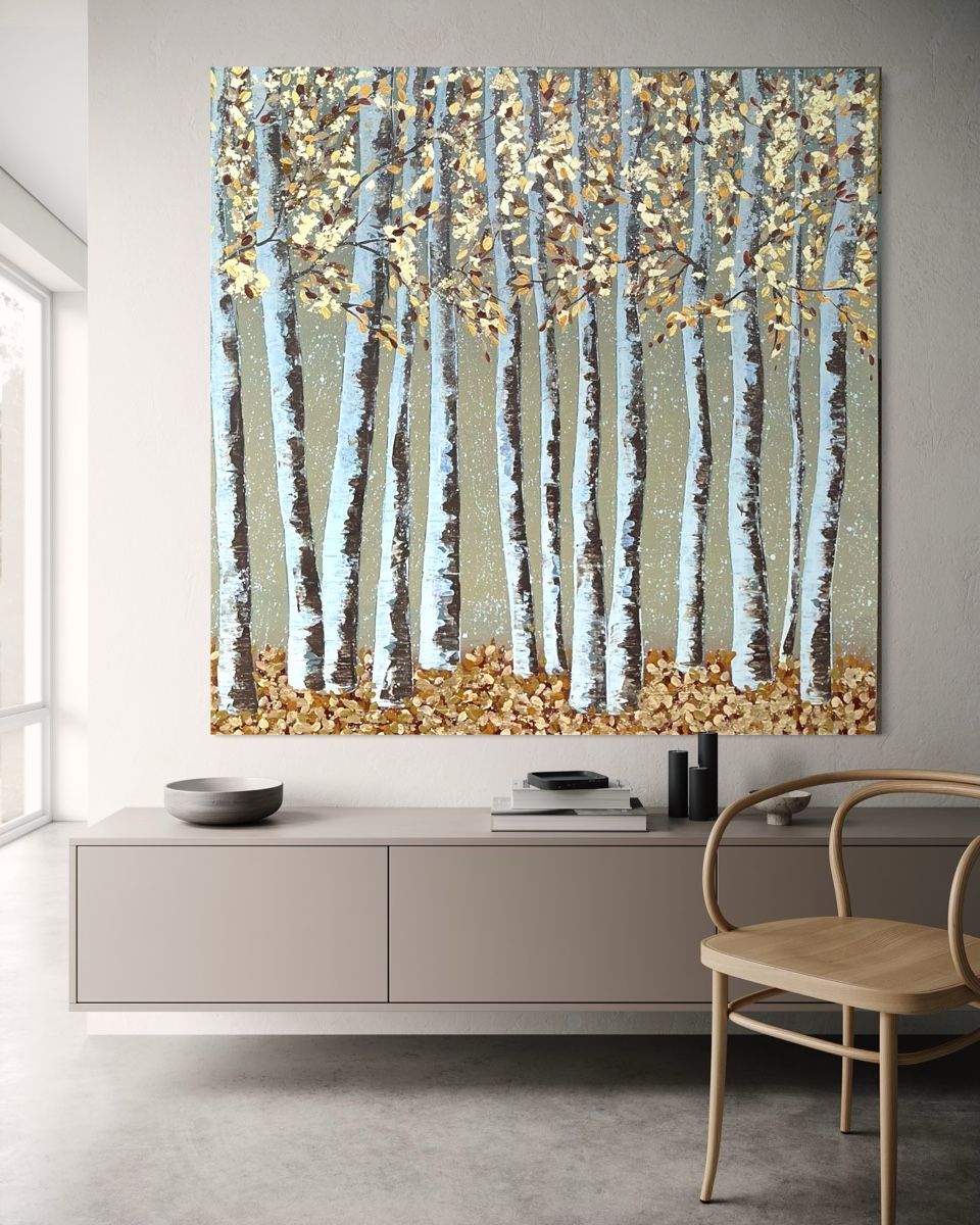 Gemälde: „Golden Forest“ XL Artwork – Neu und originalverpackt aus Uznach von Spillmannkunst43 2
