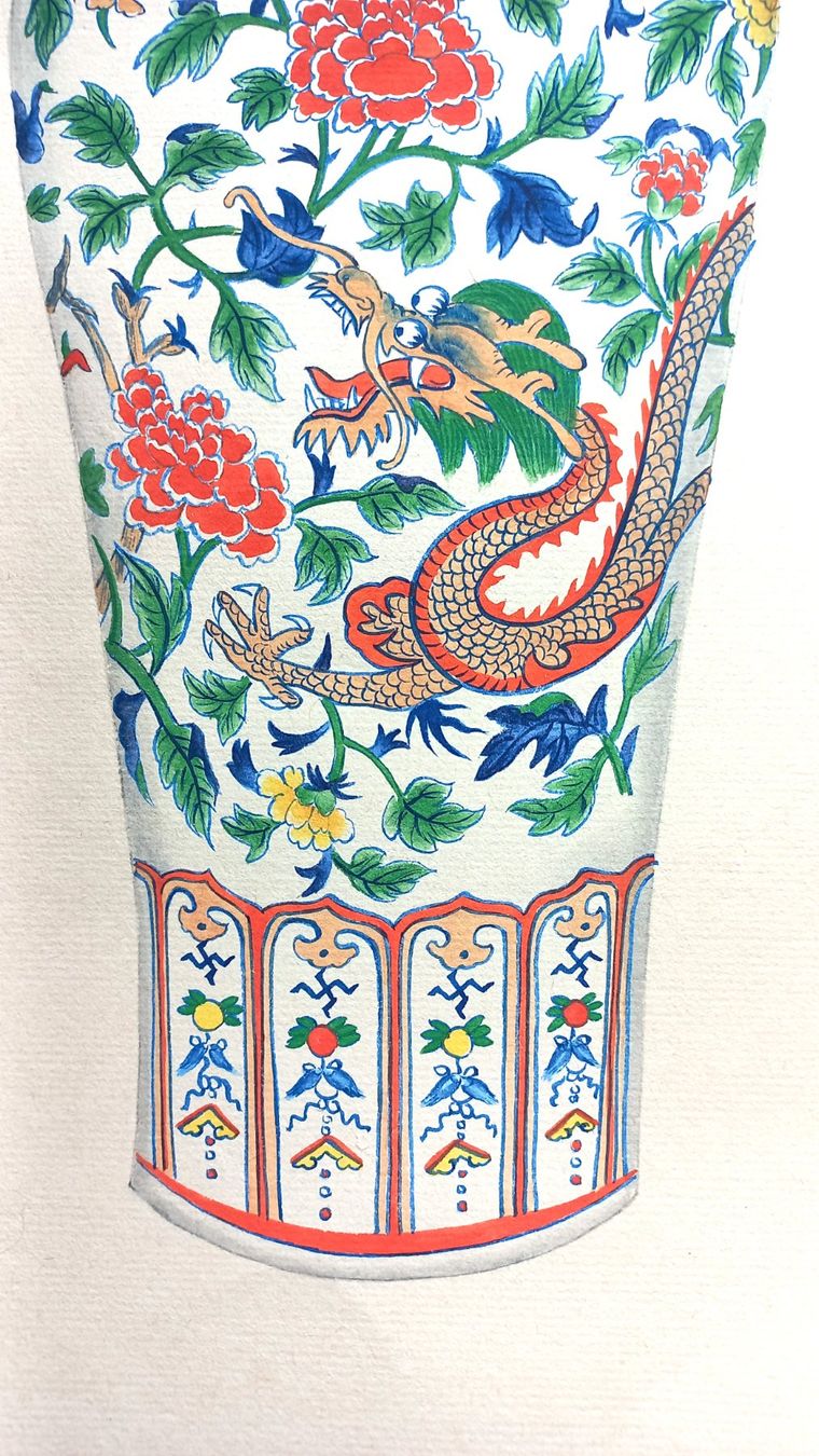 Gemälde: Antike Darstellung der Doucai-Vase, China – Gebraucht aus Bévilard von Orscha 6