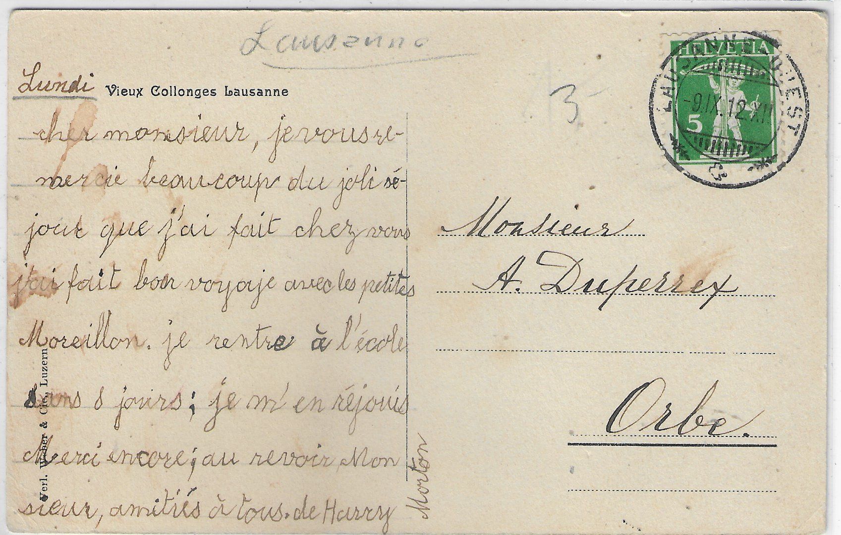 Cartoline postali: Vieux Collonges Lausanne – Usato da Ettingen venduto da Kartenplanet 1