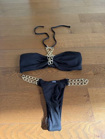 Bikini schwarz Gold Kettendetails Grösse S Neu