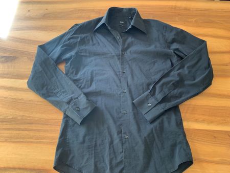 Hugo Boss schlichtes schwarzes Hemd Stretch Gr. L