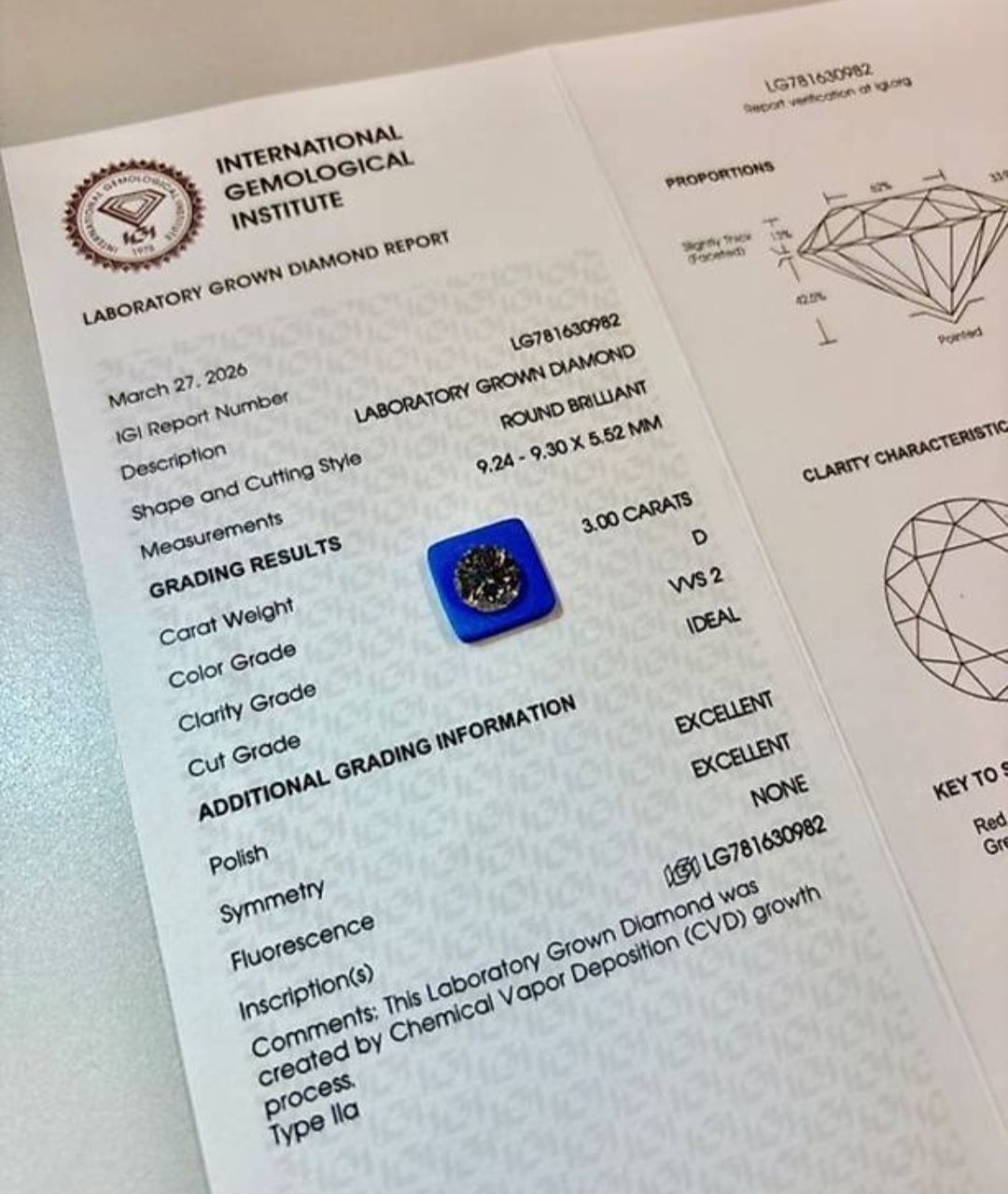 Edelsteine: 3.00 ct IGI Lab Diamant D/VVS2 Ideal Cut – Neu und originalverpackt aus Goldach von Eni_5l2d 1
