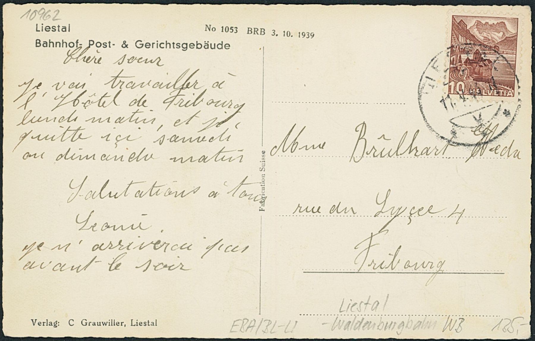 Cartoline postali: BL Liestal - Bahnhof - Bahn WB – Usato da Schindellegi venduto da Jonathan77 1