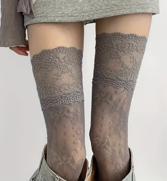 Calze Autoreggenti A Rete Con Glitter E Pizzo Bianco - Sexy Calze Da Donna Con Stris In Silicone E Stris - Accessorio Moda Per Feste E Serate Speciali
