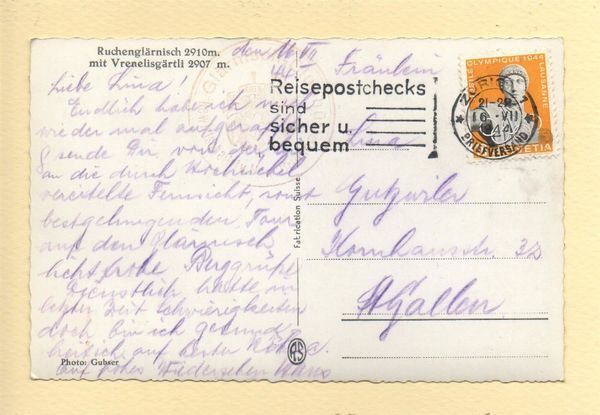 Ansichtskarten: Glarus RUCHENGLÄRNISCH Bergsteiger – Gebraucht aus Jona von philajona 1