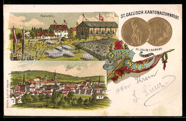 Cartoline postali: Litho Wyl /SG, St. Gallischisches Kanton – Usato da Berlin venduto da bartko-reher