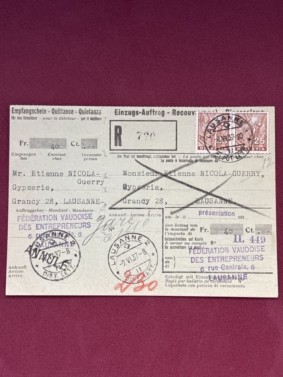 Tutti i francobolli: Document ancien original de banque suisse, 1937, rare – Usato da Carouge GE venduto da irma016