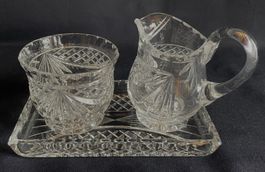 Vintage Kristall Set - Zuckerdose, Milchkännchen und Platte