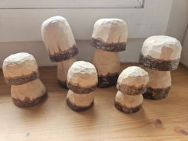 Set schöne handgeschnitzte Waldorf Holz Pilze, Jahreszeiten