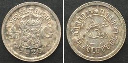 NL INDIEN 1/10 Gulden 1920 WILHELMINA Silber ERHALTUNG! unz