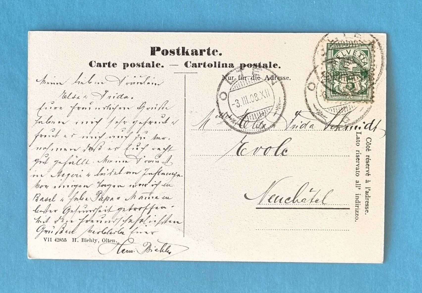 Cartoline postali: Olten - alte Aarebrücke - 1908 – Usato da Rothrist venduto da RROENK 1