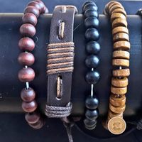 4 Herren Armbänder – Leder Holzperlen Braun Schwarz Boho