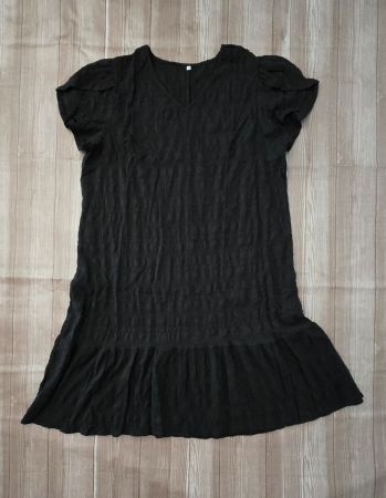 🆕 Schwarzes Sommerkleid - XL - Volant / Crinkle-Optik