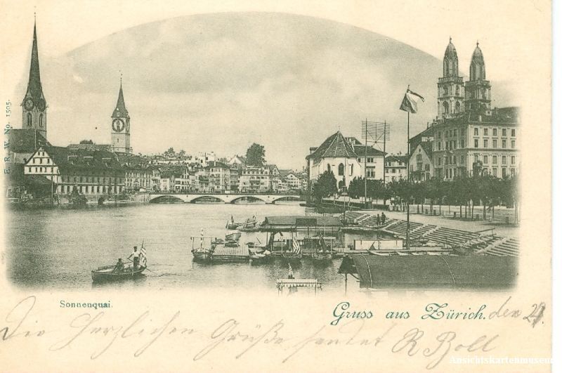 Cartoline postali: Zürich - Sonnenquai + ca. 1905 – Usato da Emmenbrücke venduto da teestube