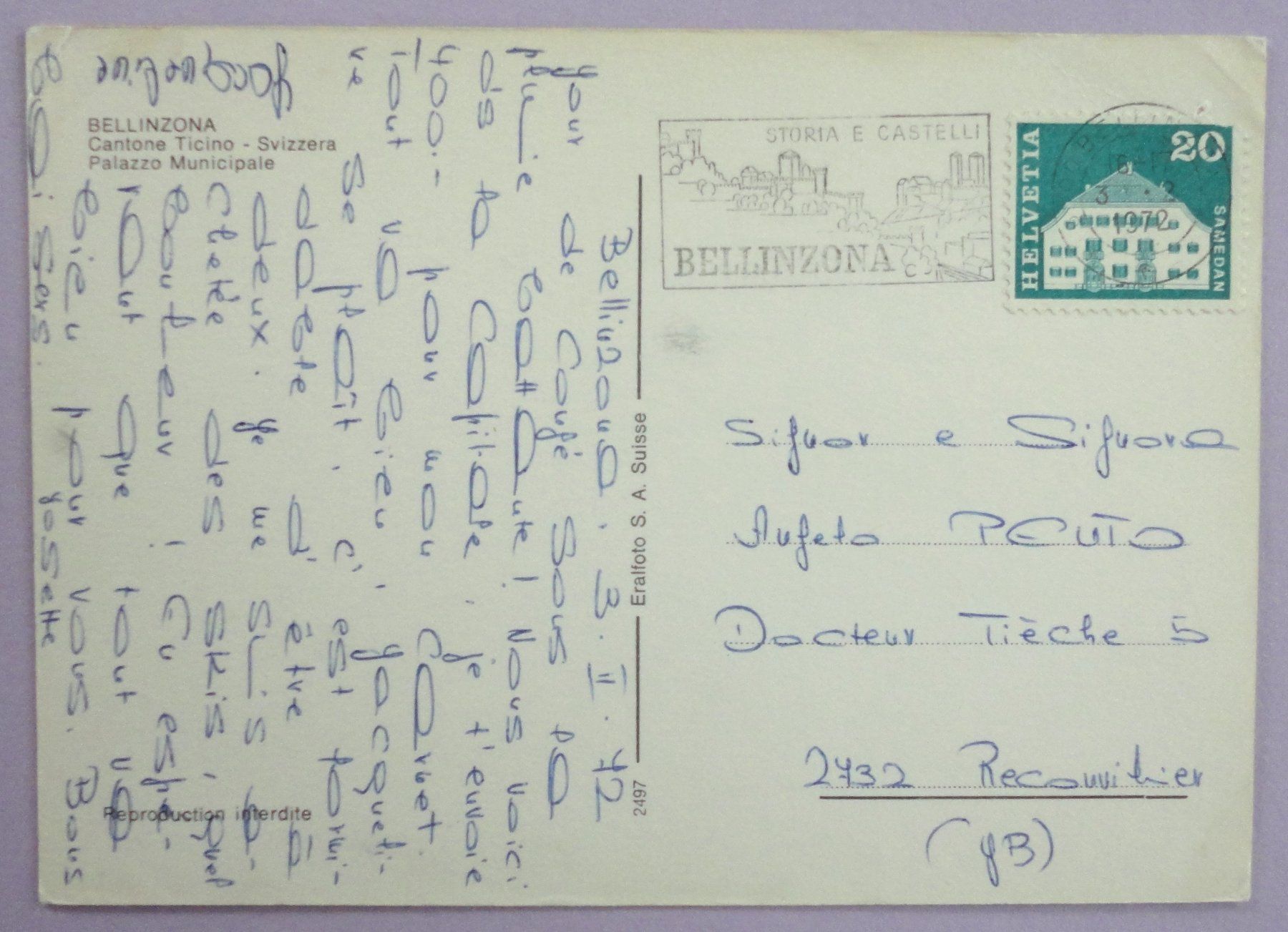 Cartoline postali: Bellinzona, Palazzo Municipale – Difettoso da Fétigny venduto da Billy2miny 1