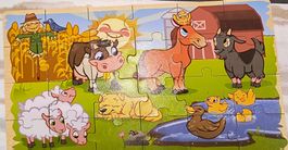 4 Holz Puzzles mit Zahlen Tiere Bauernhof Meer
