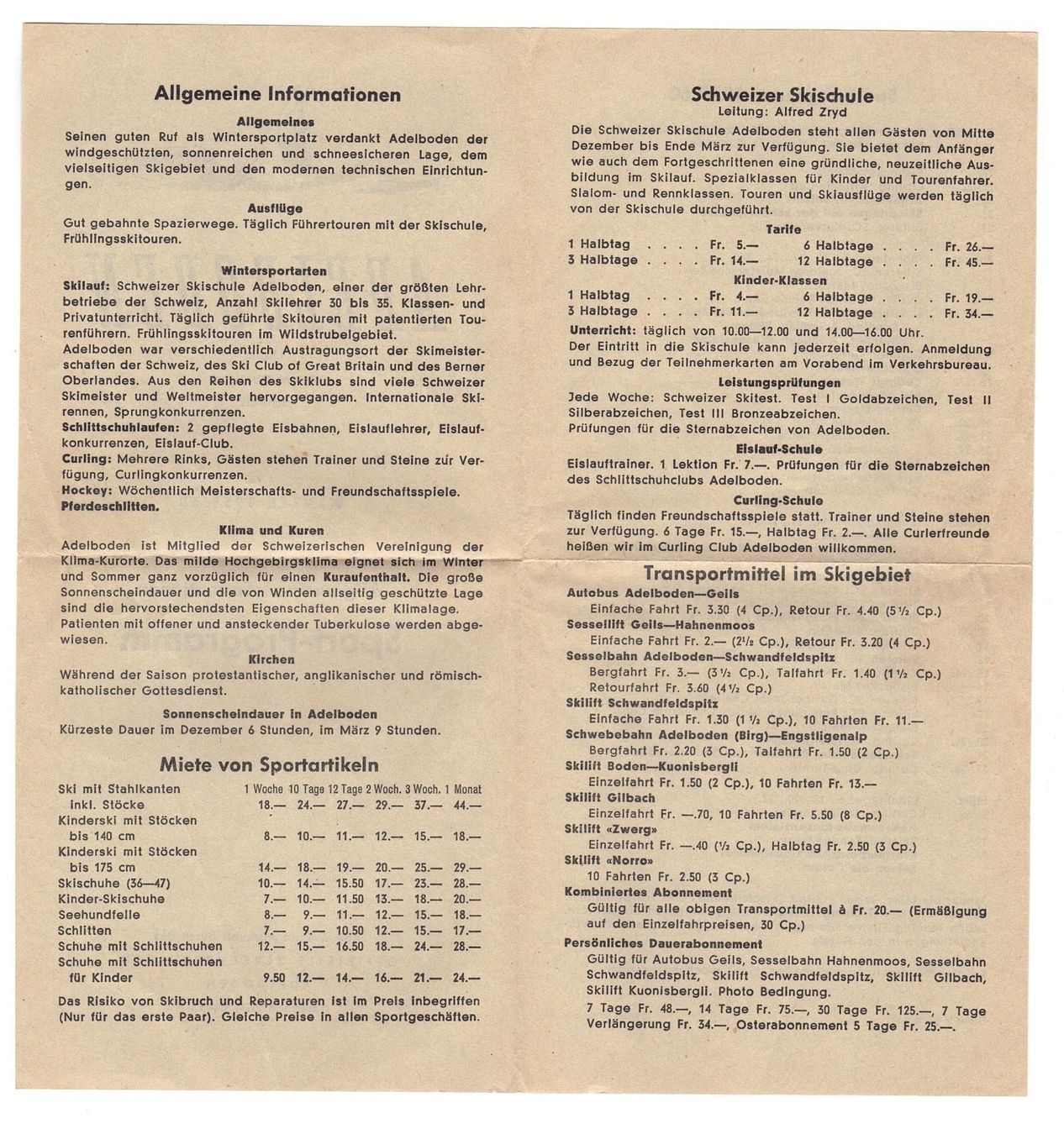 Dokumente: Werbeprospekt ADELBODEN Sport Programm1959/60 – Gebraucht aus Büetigen von philat 1