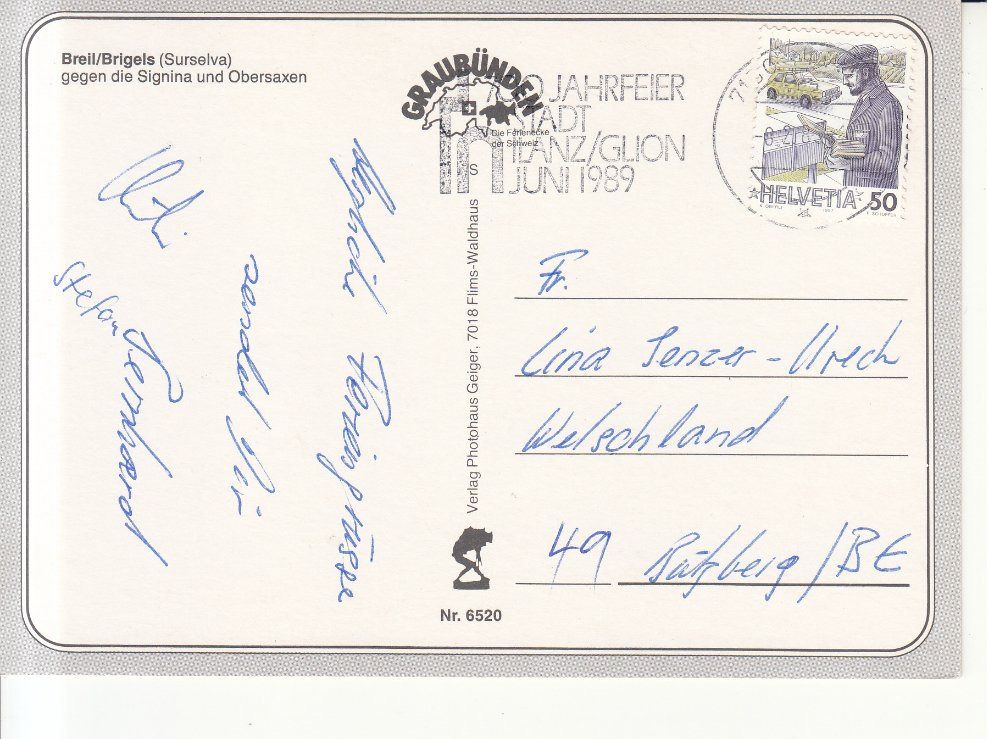 Cartoline postali: Brigels 1989 – Usato da Bürglen TG venduto da StampGraf 1
