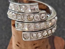 Ring mit Strass Steinchen  Metall Silberfarben 2 Stk.
