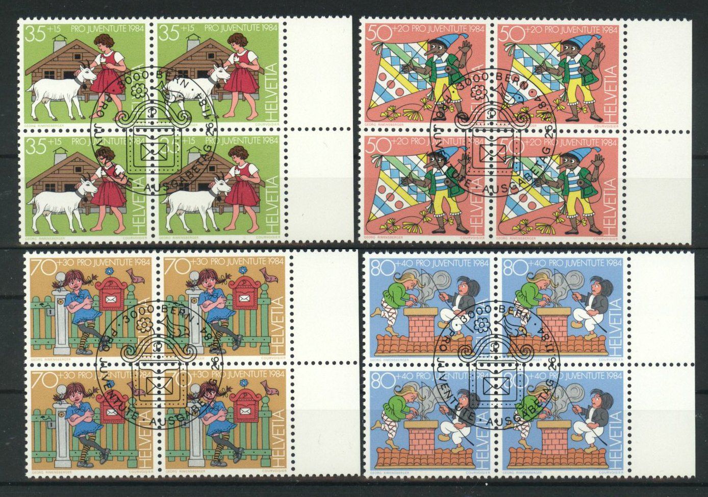 Alle Briefmarken: 1984, Pro Juventute, Viererblöcke, ET – Gebraucht aus Willisau von Vollstempel