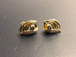 Ohrstecker mit Diamant und Saphir aus 18 Kt. Gelbgold Au 750