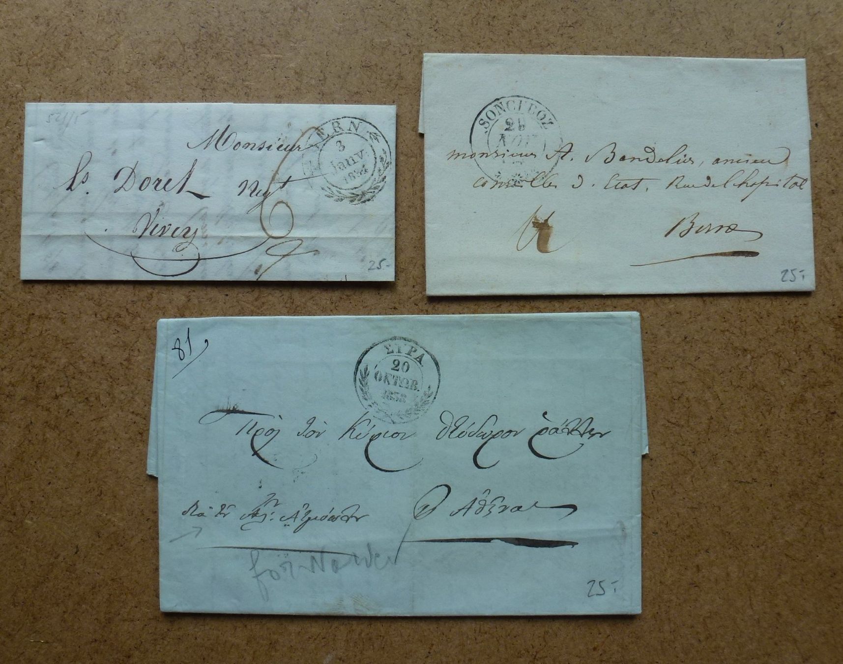 Alle Briefmarken: Schweiz ++ 3 alte Vorphila-Briefe ab 1833 – Gebraucht aus Walkringen von Casablanca777