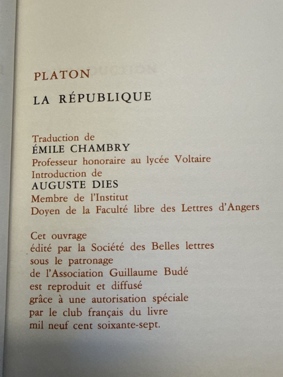 Libri: La République de PLATON. 1967 – Usato da Schmitten FR venduto da Hohezelg 3