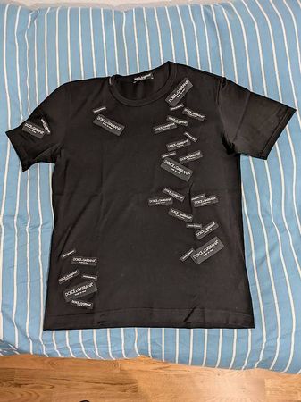 Dolce & Gabbana Black Cotton Logo Tape Appliqued T-Shirt L