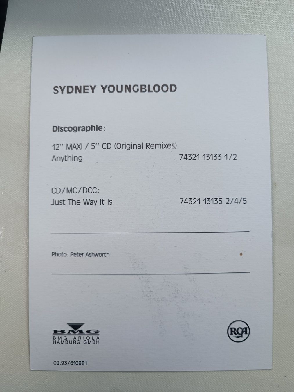 Autographes: Sydney Youngblood -  handsigniert – D'occasion à Menziken par Artographs 1