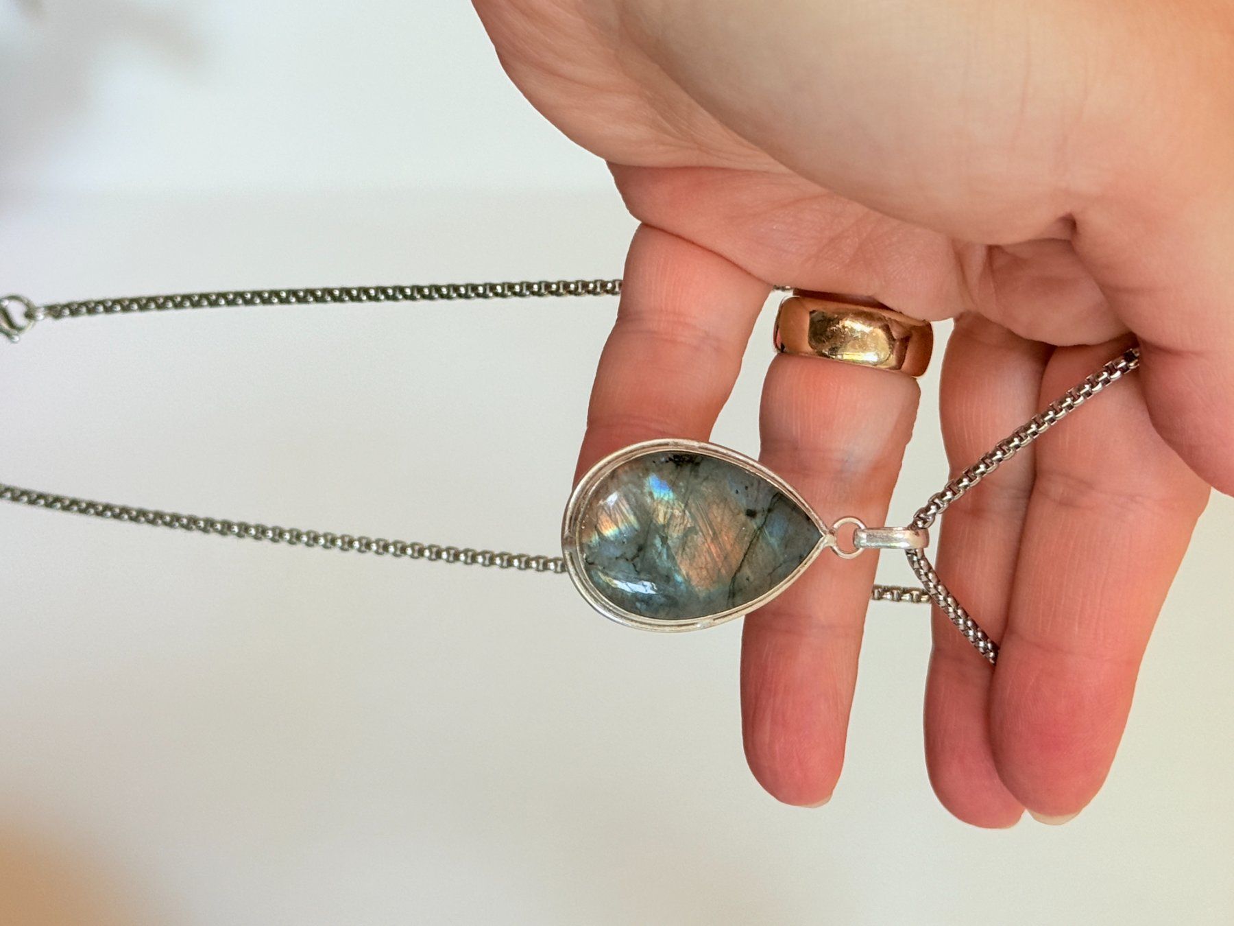 Catenine: Pendentif Labradorite Goutte & Chaîne - Parfait ... – Nuovo e nell'imballaggio originale da Genève venduto da AWWA 8