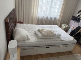 Ikea Nordli Bett 140cm mit Lederkopfteil und Matratze 